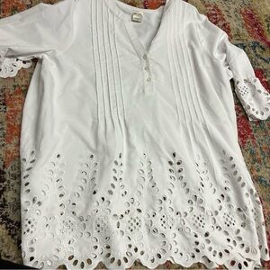 Blair size XL white v neck dress large eyelet detail at cuffs and lower hem